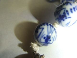 VTG Chinese Blue White Shrimp? Scorpion? Bead Silver Filigree Clasp Necklace 6