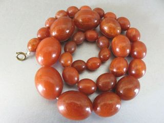 UNUSUAL ANTIQUE VINTAGE AMBER BAKELITE FATURAN GLITTER BEADS NECKLACE 57GM 2