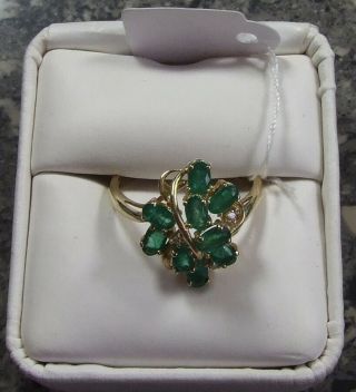 Exquisite - Vintage 9ct Gold Ring Set With Emeralds And Diamonds - Ring Size U