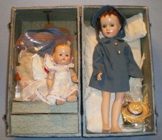 Vintage Madame Alexander Composition Doll,  Bonus Trunk Cloth Doll Baby Bottle