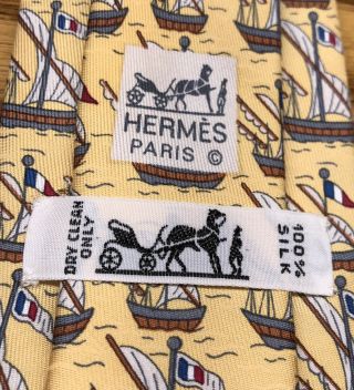 RARE Vintage Hermes Paris All Over Print Sail Boat Tie 3