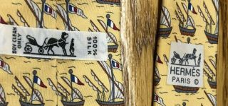 RARE Vintage Hermes Paris All Over Print Sail Boat Tie 5