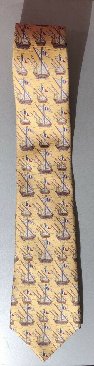 RARE Vintage Hermes Paris All Over Print Sail Boat Tie 7