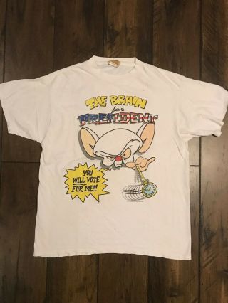 Vtg 1996 Pinky And The Brain T Shirt Animaniacs Warner Bros Cartoon 90s Usa Tee