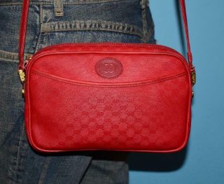 Vtg Gucci Red Signature Monogram Leather Mini Small Cross - Body Purse Bag Italy