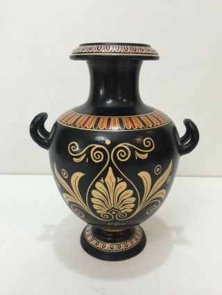 Vintage Ampohora Hand Painted In Greece Pottery Vase,  7 1/4 " Tall X 5 1/2 " Wide