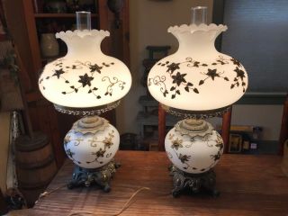 1 Vintage Gwtw Gone With The Wind Hurricane Table Lamp Brass Flowers