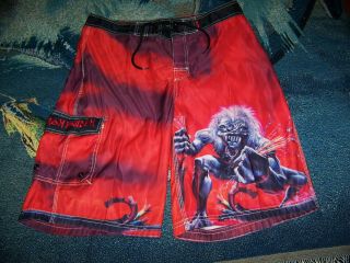 Vintage Iron Maiden A Real Live One Dragonfly Board Shorts Surf Trunks 32 - 33