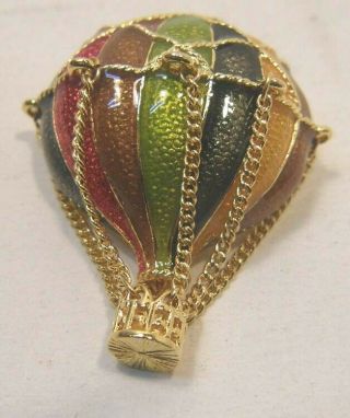Rare Mfa Museum Of Fine Arts Gold Tone Rainbow Enamel Hot Air Balloon Pin Brooch