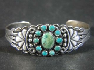 Vintage Navajo Turquoise Sterling Silver Cuff Bangle Bracelet