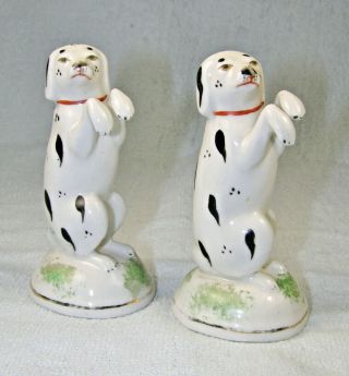 Pair Vintage English Staffordshire Hand Painted Begging Dogs