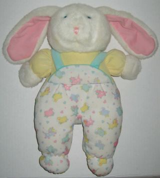 Vtg Eden White Bunny Rabbit Plush Baby Toy Lovey Pastel Overalls Stuffed Animal