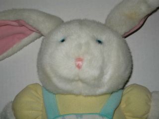 Vtg Eden White Bunny Rabbit Plush Baby Toy Lovey Pastel Overalls Stuffed Animal 2
