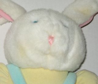 Vtg Eden White Bunny Rabbit Plush Baby Toy Lovey Pastel Overalls Stuffed Animal 3
