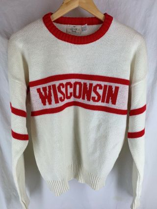 Wisconsin Size Medium Vintage Sweater Football Fan Sports Wool Blend Made In Usa
