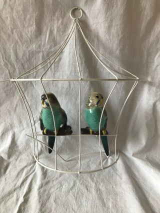 Vintage Ceramic Arts Parakeets Pudgie Budgie Cage 1950’s