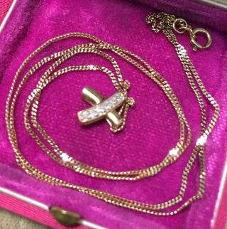 Vintage Jewellery pretty 9 carat gold & diamonds cross pendant & 9 ct chain 4