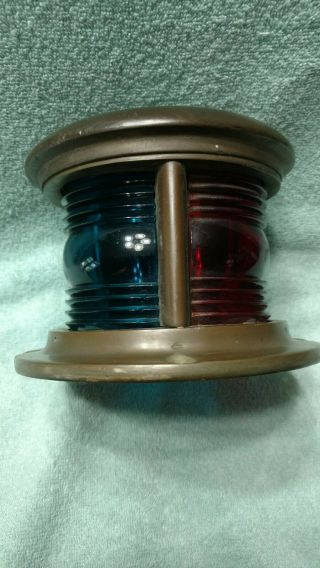 Vintage Perko Brass Boat Bow Light Red Green Glass Round Navigation Nautical
