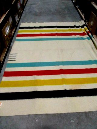 Vintage Hudson Bay Colorful Stripe 100 Wool 4 Point Blanket 72 " X 88 "
