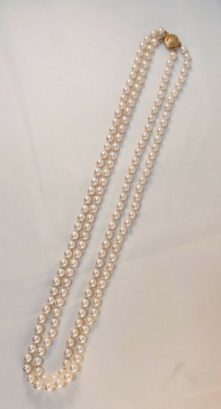 Vintage 14k Gold Double Strand Pearl Necklace