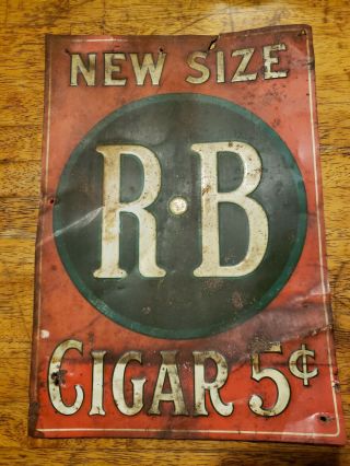 Vintage Chas W Shonk Co Tobacco Tin Litho Sign ? R B Cigars 5c