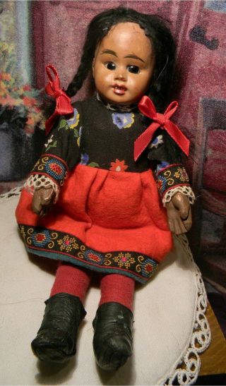 Antique Black Ethnic Girl,  May Be Paper Mache