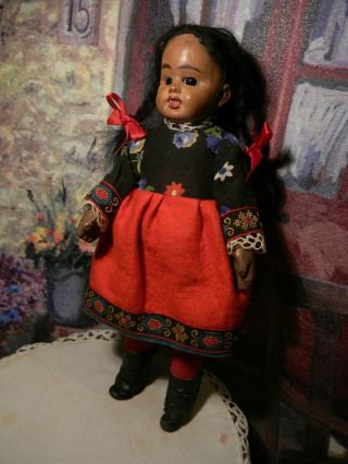 ANTIQUE BLACK ETHNIC GIRL,  MAY BE PAPER MACHE 3