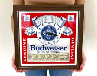 Vintage 60s 70s Budweiser Clydesdales Deluxe Label Sign Lighted Clock Light Rare