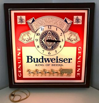 Vintage 60s 70s BUDWEISER Clydesdales Deluxe Label Sign Lighted Clock Light RARE 3