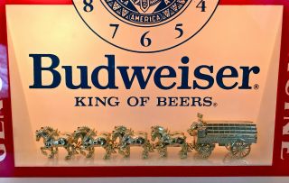 Vintage 60s 70s BUDWEISER Clydesdales Deluxe Label Sign Lighted Clock Light RARE 6