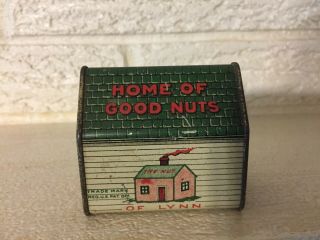 Vintage The Nut House Of Lynn Tin Litho Container Lynn,  Mass " Home Of Good Nuts "