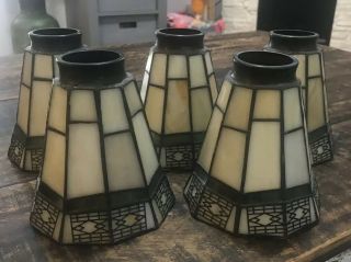 5 Vintage Mission Leaded Slag Glass Stained Glass Lamp Shades Chandelier