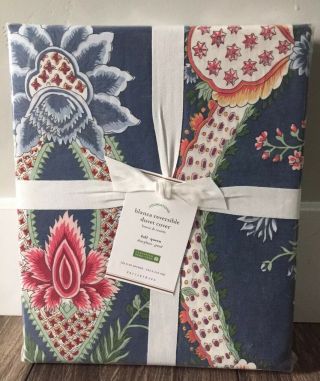 Pottery Barn Blanca Print Reversible Full/queen Duvet Cover Blue Vintage