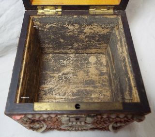 Rare EARLY Antique SHELL ART Seashell Encrusted Wooden TEA BOX CADDY Folk Art 8