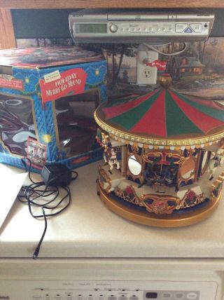 Vtg Mr Christmas Holiday Merry Go Round Moving Music Electric Box Horse Instruct