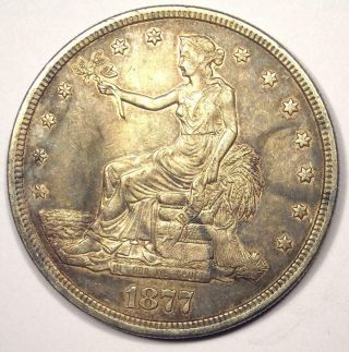 1877 - S Trade Silver Dollar T$1 - Sharp Details - Rare Early Type Coin