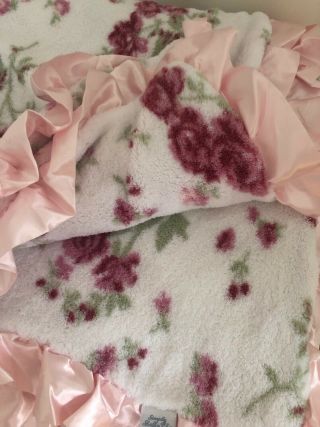 Simply Shabby Chic Cottage Satin Trim Bed Blanket Floral King Retired 2 Ply Rare