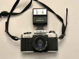 Vintage Minolta X - 370 Camera Md 50mm 1:1.  7 Lens W/ Sunpak Auto 140 Flash Japan