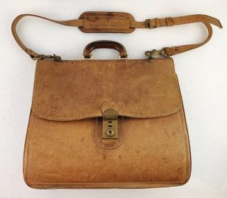 Vintage Mulholland Brothers Tan Leather Shoulder Bag Briefcase