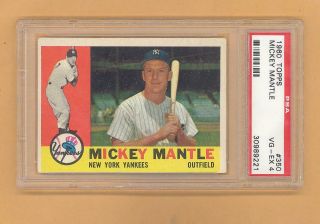 Mickey Mantle 1960 Topps Baseball Card 350 Psa Graded 4 Vg - Ex Yankees Rare L@@k