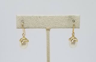 Vintage Estate Honora 14k Yellow Gold Pearl Drop Dangle Earrings 10mm