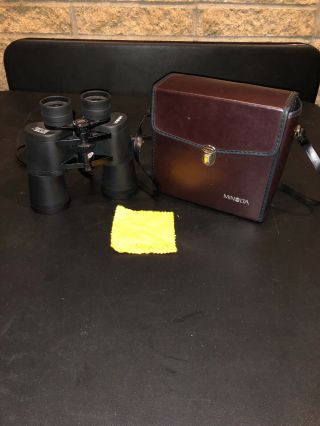 Vintage Minolta Standard 10x50 Ew Extra Wide Binoculars W/ Leather Case