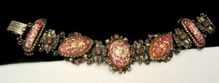 Rare Vintage 7 - 1/2 " X1 - 1/4 " Selro Silvertone Pink Confitti Glass Bracelet A12