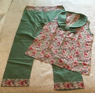Vintage 1940’s Cotton Pajama Or Lounge Wear 2 Piece Set Handmade