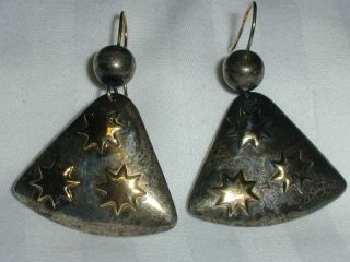 Vintage Sterling 18k Gold Star Dangle Earrings