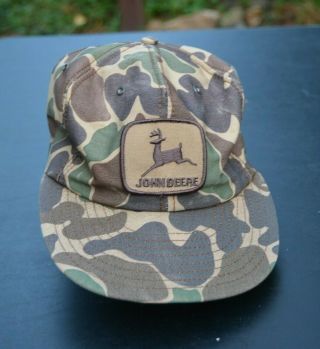 Vintage John Deere " Camo " Snap - Back Adjustable Hat/cap W/ Wide Brim,  Hole Vents