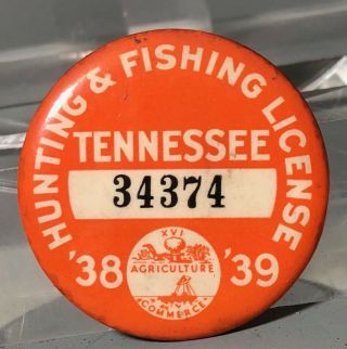 Vintage 1938 1939 Tennessee Hunting And Fishing License
