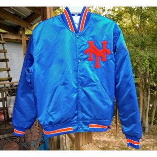 Vintage Mens Starter York Mets Satin Bomber Jacket Size Medium M Blue Orange