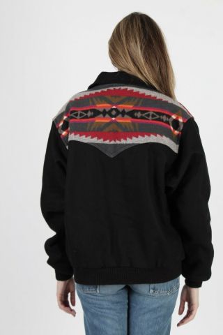 Vintage 80s Pendleton Black Wool Blanket Jacket Native American Ethnic Coat M 5