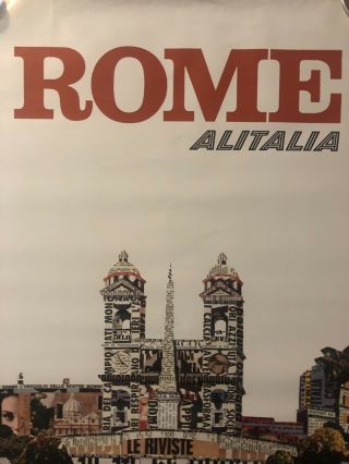 Rare Vintage Italian Airline Alitalia Rome Italy Travel Poster 1966 2